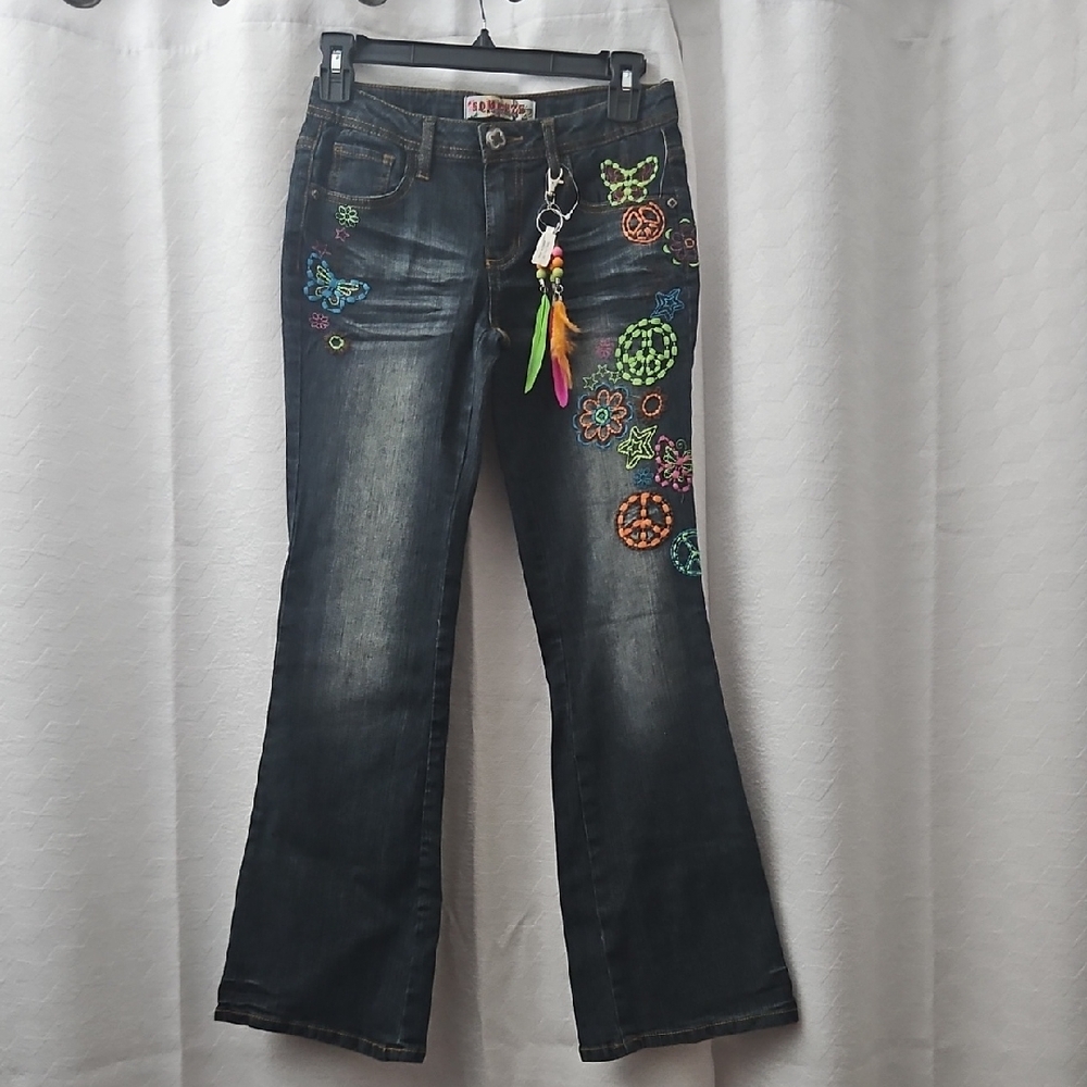 Squeeze Women's Flare Jeans with Colorful Embroidery